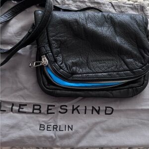 Liebeskind Black Leather Bag with Blue Accent Lining